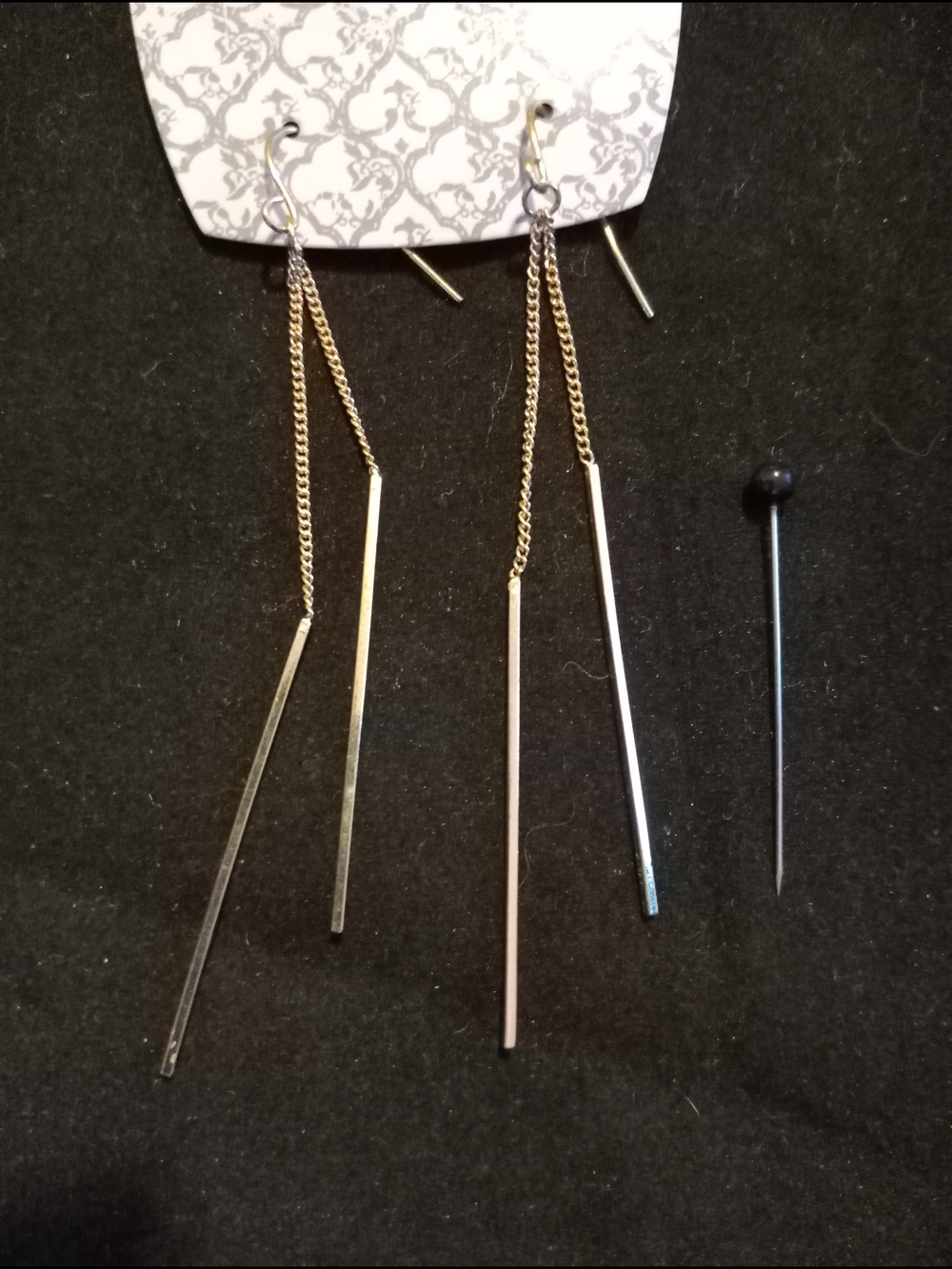Long Gold Chain & Bar Drop Earrings - Dangle Threader Style